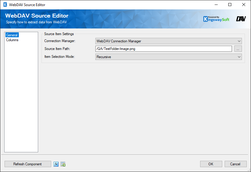 SSIS WebDAV Source Editor - General